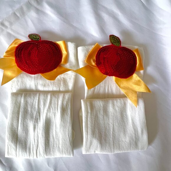 Leg Avenue White Over the Knee Socks Apple & Bow Detail Snow White Costume - Picture 3 of 8